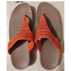 FIT FLOP Women's Orange Canvas Flip Flop Thong Sandals‎ Slides Slip-On Shoes 10M